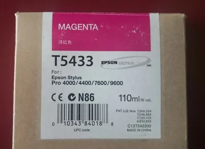 12-2011 NIB Epson Genuine 110ml Ink T5433 (Magenta) Stylus 4000/4400/7600/9600 • $39.89