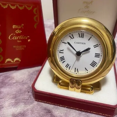 Auth Cartier  Gold Analog Table Clock Folding Alarm Clock With Box • $873.70