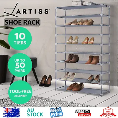 $26.95 • Buy Artiss Shoe Rack 10 Tier Shelves Shoes Cabinet Storage 50 Pairs Steel Stand Grey