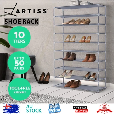 $26.95 • Buy Artiss Shoe Rack 10 Tier Shelves Shoes Cabinet Storage 50 Pairs Steel Stand Grey