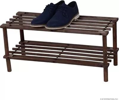 2/3/4 Tier Shoe Rack Slatted Wooden Rack Shelf Footwear Storage Stand Organiser • £12.99