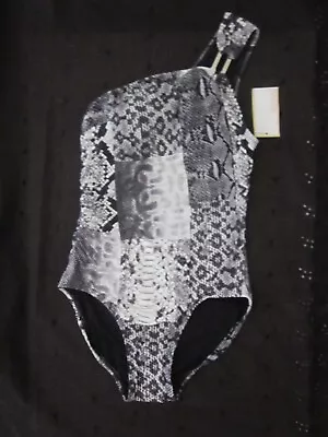Nwt Michael Kor Snakeskin Print One Shoulder Maillot Shirred Swimsuit 6 • $24.99