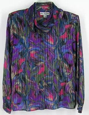 Vintage Eva Laurel Colorful Abstract Button Up Sheer Blouse Size 12 USA • $10.46