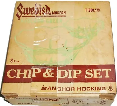 Vintage Anchor Hocking Swedish Modern 2pc Avocado Green Glass Chip And Dip Set • $24.99