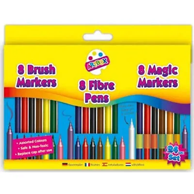 24 Colouring Pens Set - Felt Tip Brush Marker Magic Fibre Fun Kids Craft Art • £2.99