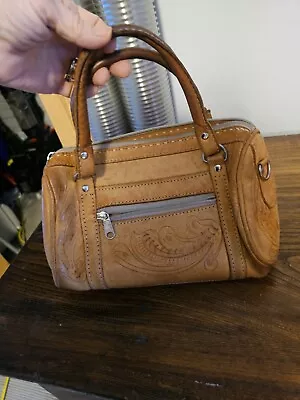 Vintage  Western Hand Tooled Leather Floral Handbag Purse  • $10