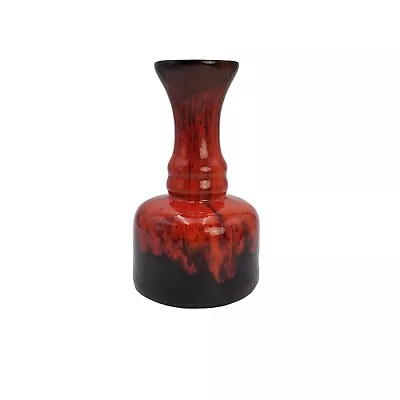 VTG MCM Black Orange Red Fat Lava Drip Glaze 8.5  Art Pottery Vase German Style • $76