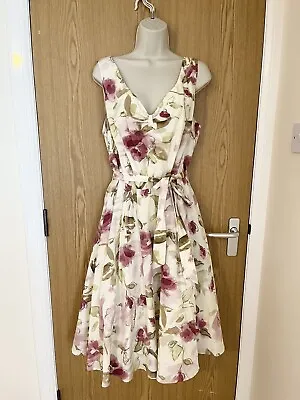 £24.75 • Buy Laura Ashley Silk Floral Cream Pink Full Skirt Wedding Guest Dress Size 18