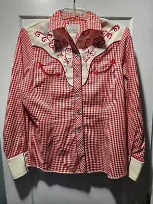 Vintage H Bar C Western Shirt Womens Size 16 / 40 Long Tail Pearl Snaps  • $39
