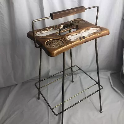 Vtg Mid Century Modern Smoking Stand Magazine Rack W/Ceramic Ash Tray *see Descr • $75