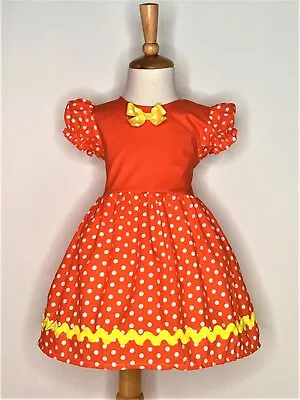 Girls Birthday Fall  Minnie Mouse  Orange Puff Sleeve Dress 12 M To 6 Y • $36.99