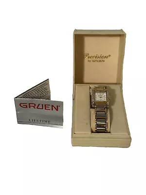 Vintage Gruen Precision Gold Diamond Ladies Cocktail Watch New Battery NIB A+ • $19.99