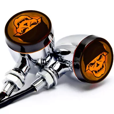 2pcs Skull Lens Chrome Motorcycle Turn Signals Bulb Indicators Blinkers Lights • $20.99