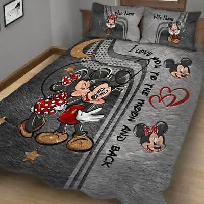 Personalized I Love You To The Moon & Back Mickey Minnie 3D Quilt Bedding Set • $73.14