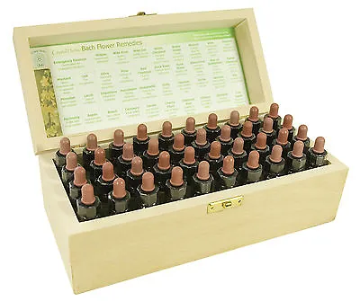 10ml Bach Flower Remedies Set By Crystal Herbs - In Wooden Box - Non-alcoholic • £145