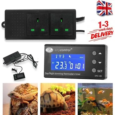 Dimming Reptile Digital Temperature Controller Day & Night LCD Thermostat Timmer • £24.99