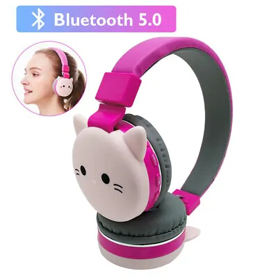Cute Kids Bluetooth Wireless Headphones Girl Cartoon Cat Headset Animal Wireless • $27.47