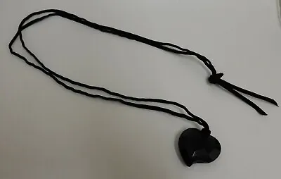 New  Black Glass Heart Shaped Pendant On Black Velvet Cord • $3.22