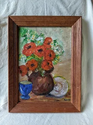 Vtg Framed Original Oil Painting On Canvas Floral In Vase Still Life Wall Art • $105