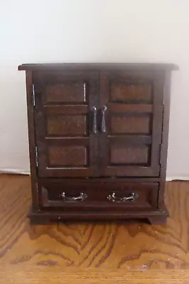 Vtg Solid Wood Jewelry Chest Box Red Lining 4 Drawers/ 2 Doors-Made In Japan • $8.99