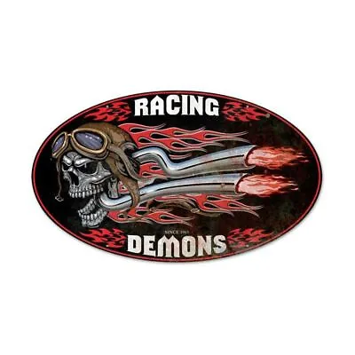 Racing Demons Since 1969 Skull Cap Muffler 24  Heavy Duty Usa Metal Decor Sign • $132