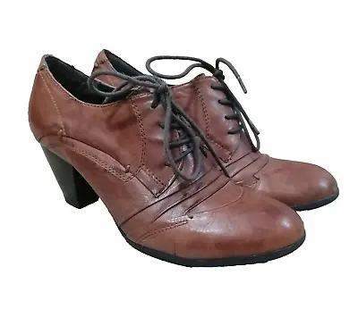 Jana Women's Heels Lace Up Shoes Size 5G EUR 38 Brown Genuine Leather 2.5  Heel • £20