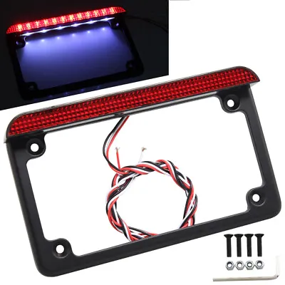 Black Motorcycle License Plate Frame W/ LED Light Brake Tail Light Universal US • $20.41