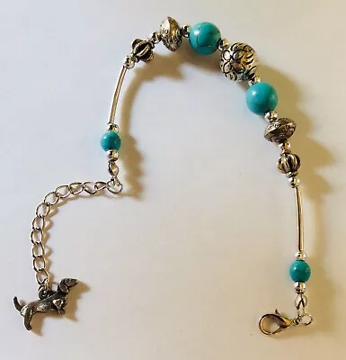 Turquoise Beaded Bracelet With Dachshund Charm • $1.95