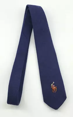 POLO RALPH LAUREN Navy Blue Embroidered Pony Logo Classic Neck Tie 100% Linen • $44.99