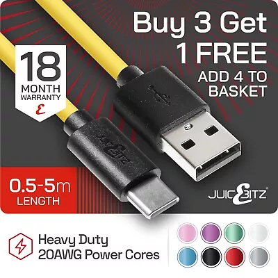 JuicEBitz® USB C Fast Charge Cable Type C Charger Lead For Samsung Mobile Phones • £7.49