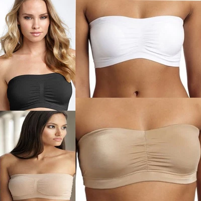 3 Pack Boob Tube Seamless Crop Top Women's Ladies Bandeau Strapless Girls Bra • £6.99
