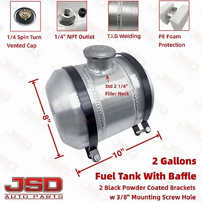 2 Gallon 8''x10  1/4 NPT Spun Aluminum Center Fill Gas Tank Fuel Tank W/ Baffle • $92.25