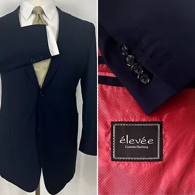 Elevee Custom Clothing Made To Measure Custom Navy Blue Blazer Sport Coat 50R • $129.99