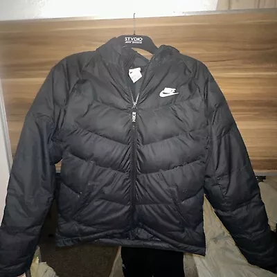 Girls Nike Feather Down Puffer  Hooded Jacket Coat Black Pink Age12-13 Mint • £21.68