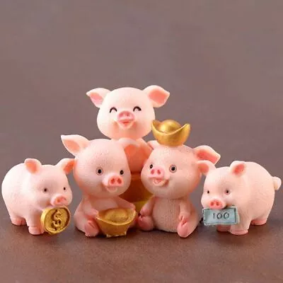 Miniature Model Micro Pig Family Figurine Gold Ingot  Resin Ornaments • £3.08