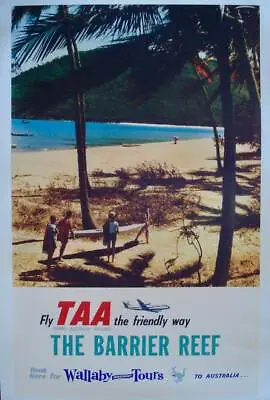 TRANS AUSTRALIA AIRLINES TAA BARRIER REEF Vintage 1958 Poster 24x38 NM LINEN • $850