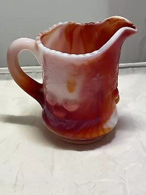 Vintage Orange Slag Glass Cherry Pattern Creamer Beautiful • $29.99