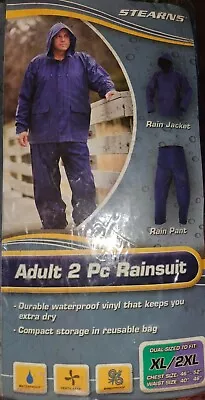 Stearns Adult 2 Piece Rainsuit Med/large Dual Size Blue Rain Jacket & Pants Nip • $24