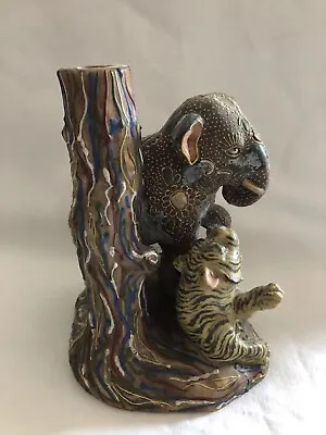 Unusual Rare Vintage Highly Decorated Ceramic Indian Elephant & Tiger Figure • £12.50