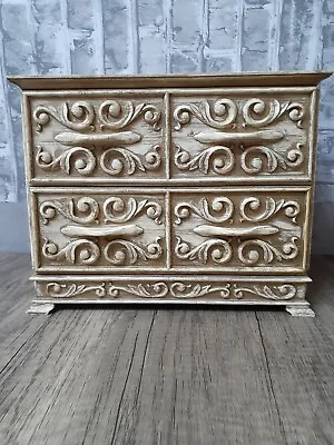 Vintage Lerner Sewing Jewelry 2 Drawer Box Ornate Detail Faux Wood Brushed Gold • $29.97