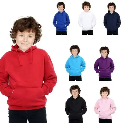 Kids Girls Boys Plain Hooded Jumper Fleece Pullover Hoodie Unisex Sweatshirt  • £8.49