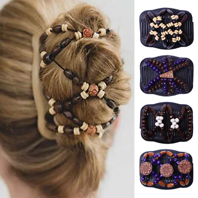 Women Magic Hair Comb Hair Combs Slides Double Bead Hair Clips Hairpin Accessory • £3.35