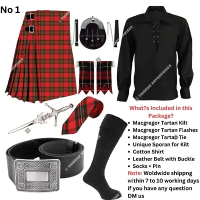 Handmade Mens 8yard 16oz Clan Macgregor Tartan Kilt Outfit Custom Size Made • £80.73