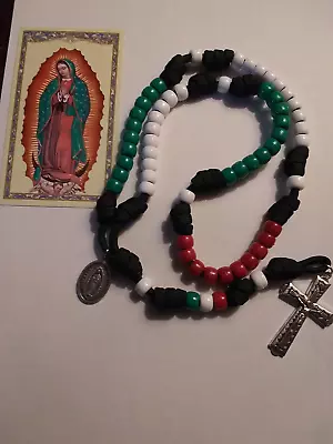 Our Lady Of Guadalupe Paracord Rosary Beads Mexican Flag Colors Medal Crucifix • $15.99