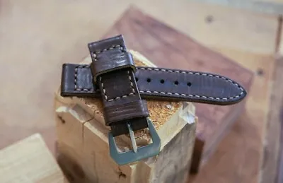 $90 • Buy Handmade  Dorian Gray  Grey/brown Leather Watch Strap For Panerai 27,26, 24,22mm