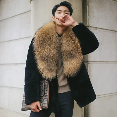 Winter New Fur Coat Mink Men's Mink Coat Fur Large Fur Collar Casual Warm Jacket • $128.22