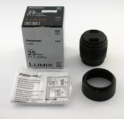 PANASONIC H-H025 Lumix G 1.7/25 25mm F1.7 + Hood NOS Still New /523 • £146.71