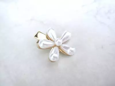 Gold Metal White Pearl Flower Alligator Hair Clip Fine Thin Hair • $5.95