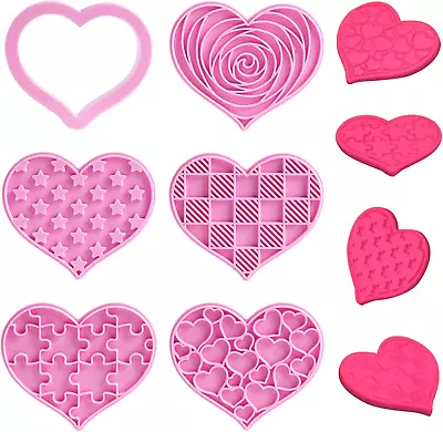 6 Pieces Valentine'S Day Heart Shape Plastic Biscuit Cutters Cookie Stamps Plung • $14.70