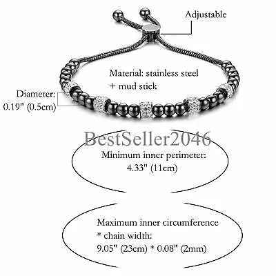 Men Women Stainless Steel Crystal Beaded Charm Chain Bracelet Freely Adjustable • $10.99